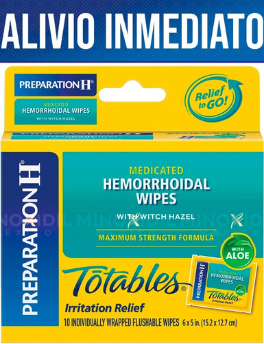 Toallitas Hemorroidales Alivio Inmediato 100% Portables 10pz