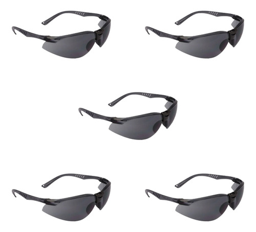 Kit 5 Óculos Proteção Segurança Trabalho Epi Antirrisco Ca Cor da lente Fumê