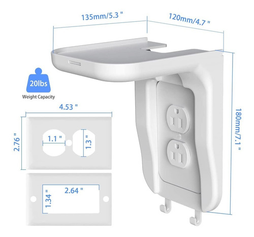 Imagen 4 de 5 de Mini Repisa De Pared Para Toma Corriente Carga Celular