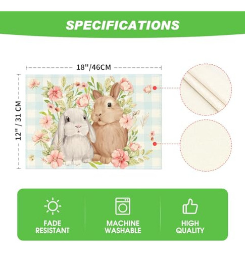 Juego De 4 Individuales De Pascua Con Diseño De Conejo Cone