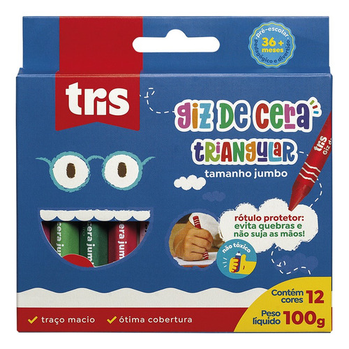 Giz De Cera Tamanho Jumbo Triangular Tris 12 Cores