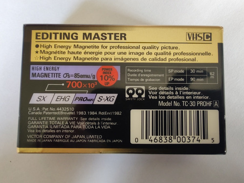 Cassette De Video Jvc Compact Vhs C Pro (#1882