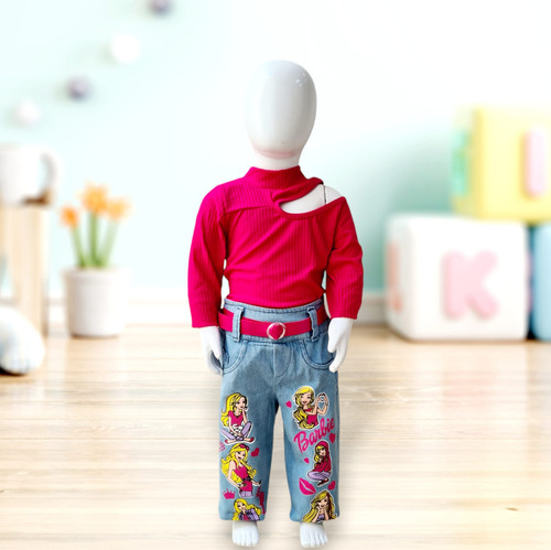 Conjunto Calça Jeans Infantil Menina Barbie Bordado