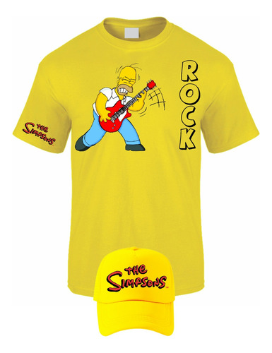 Camiseta Manga Corta Homero Simpson Rock Obsequio Gorra 