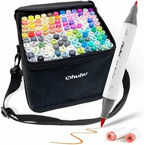 Ohuhu-Juego de rotuladores artísticos de doble punta para niños y adultos,  marcadores de Alcohol con punta de pincel, 72 colores