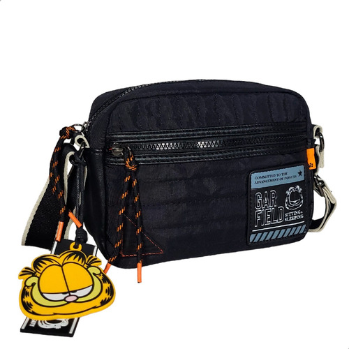 Bolsa Feminina Transversal Garfield Urban Original Cor Preto Desenho do tecido Liso