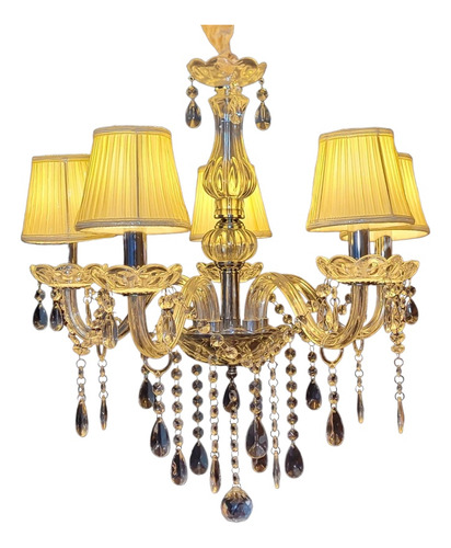 Lampara Colgante Candelabro Cristal Transparente 5 Luces.