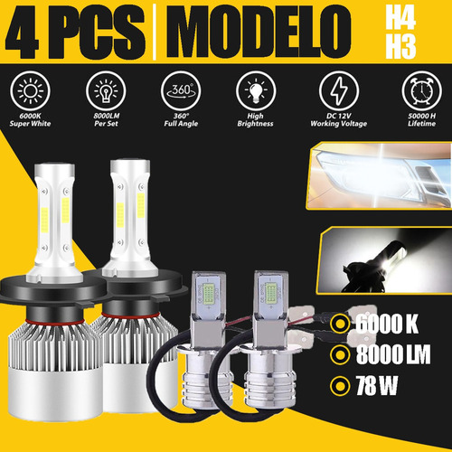 Kit De Focos Led H4 H3 Luz Alta/baja 8000lm Para Nissan Ed