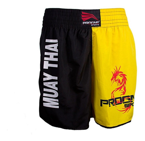 Short Calção Muay Thai Luta Masculino Amarelo E Preto Progne