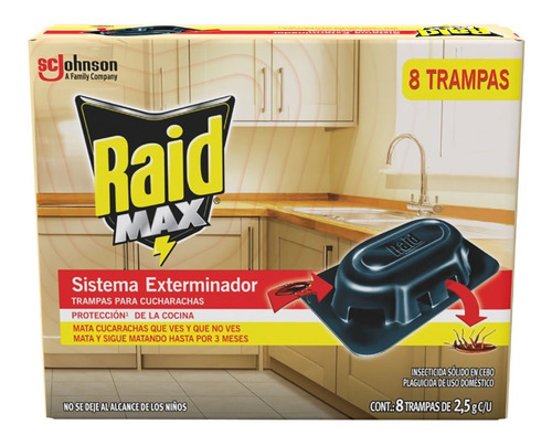 Trampa Para Cucarachas Raid Max Cucarachas 8 Piezas 2.5g C/u