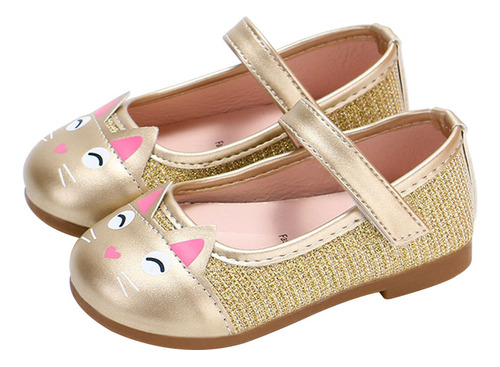 Zapatos De Piel Para Niños Con Diseño De Gato Dorado, Talla