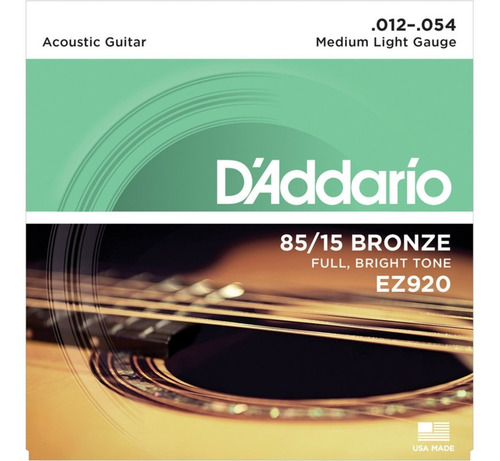 Encordoamento D'addario 0.12 Cordas Violão Aço Bronze Ez920