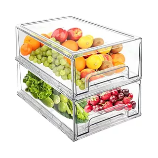 2pack Clear Fridge Drawers Pull Out Stackable Refrigera...