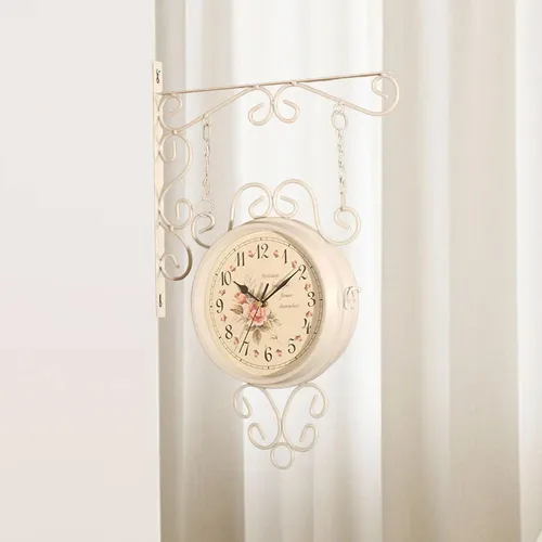 Double Side Wall Mounted Clock Vintage Design Home White