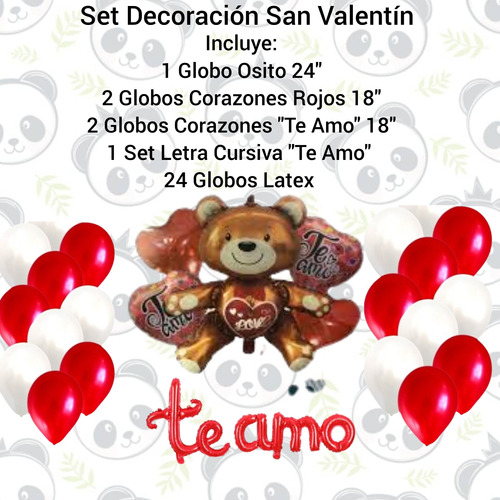 Set Globos Decoración Día De Los Enamorados Osito Te Amo 