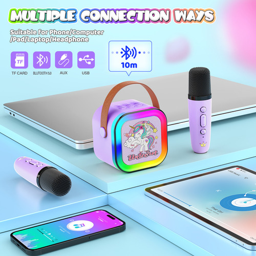 ..karaoke De Unicornio+2 Micrófonos, Regalo Para Niñas,viole