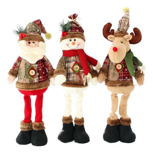 3pcs Decoración De Navidad Muñecos De Nieve Papá Noel Alce