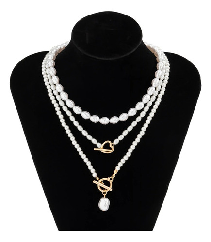 Collar Con Cadenas De Perlas Y Colgantes Dorados Para Mujer