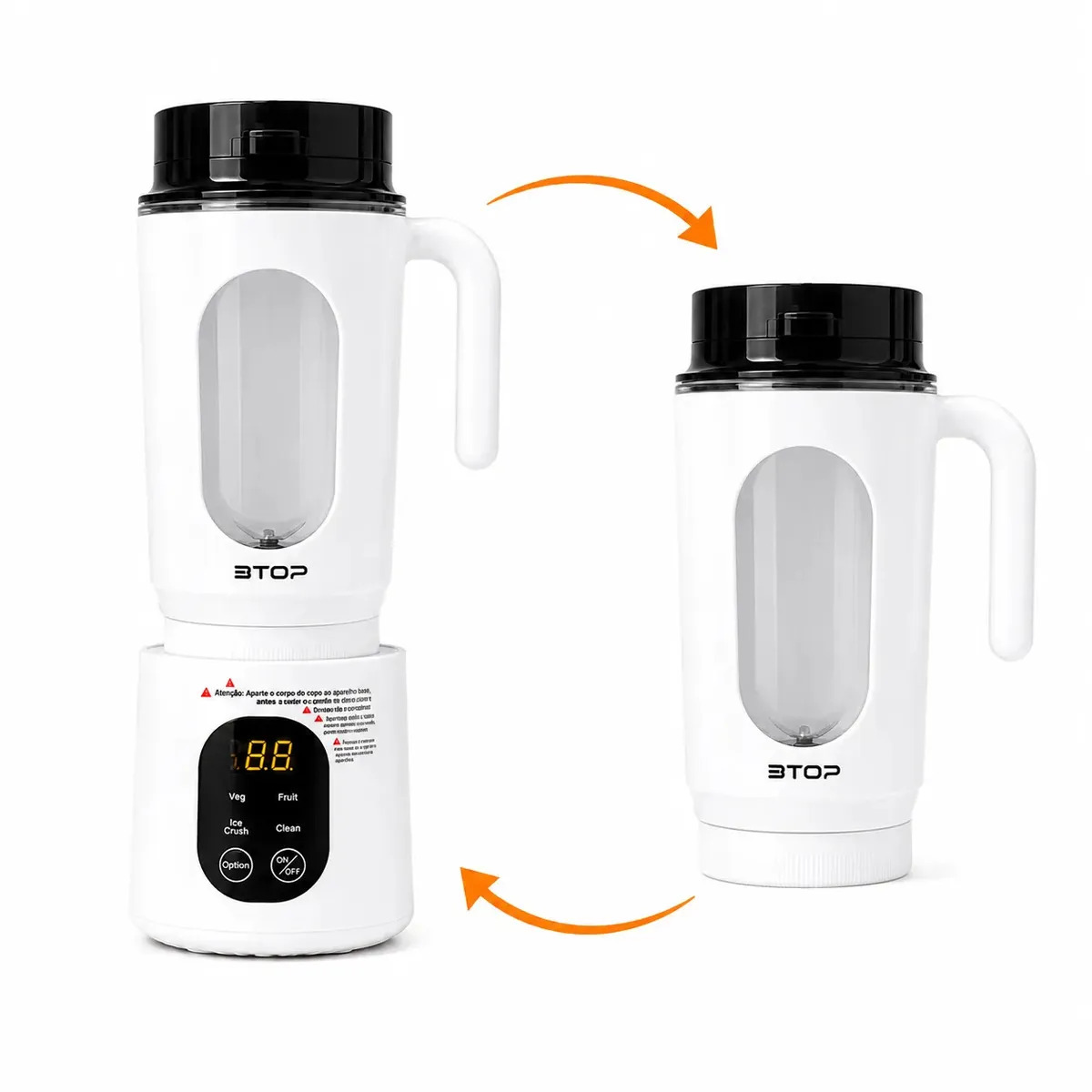 Liquidificador Portátil 2 em 1 580ml Recarregável com Painel Digital 6 Lâminas Inox para Sucos Vitaminas Shakes Smoothies Branco