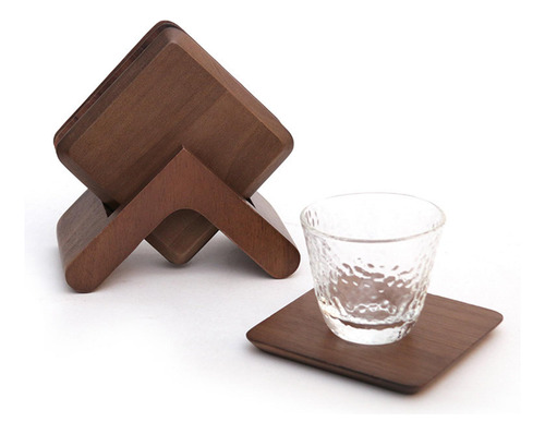 Juego De 6 Posavasos Con Posavasos De Mesa Para Nogal Negro