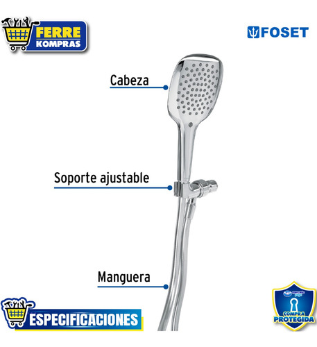 Regadera Cromo De Teléfono Con Soporte, Foset 45785