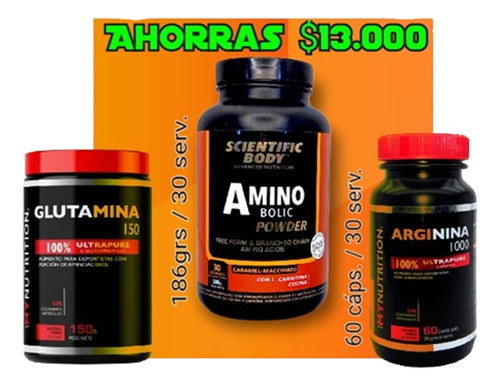 Pack Masa Muscular, L-glutamina, L-arginina Y Otros Aminos.