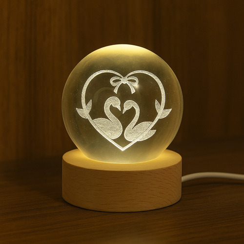 Esfera De Cristal 3d Con Luz Led, Cisnes Enamorados