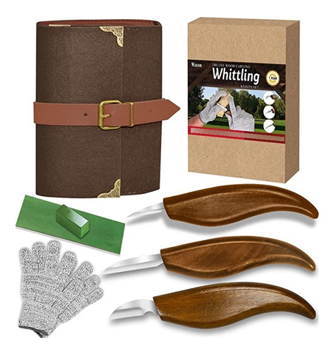 Waycom Wood Carving Whittling Knives Set With Deluxe Felt L.