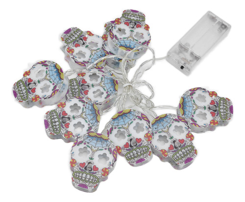 Cadena Decorativa De 10 Luces Led Con Forma De Calavera Para