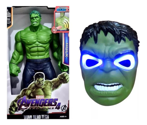 Kit Boneco Hulk 30cm C/som E Led + Máscara Hulk C/som E Led
