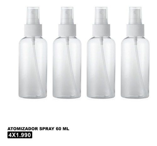 Pack 4 - Botella Plástica Rociador Spray - 60 Ml