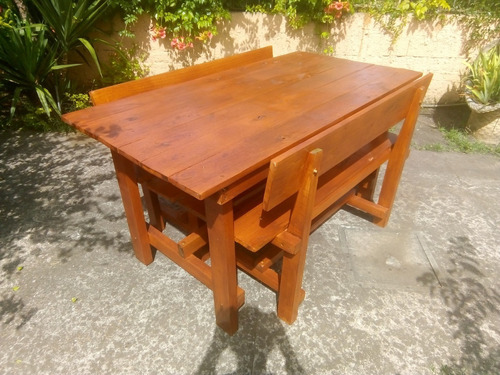 Mesa Y 2 Bancos Rústicos Para Exterior, Barbacoa.