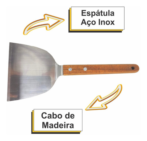 Imagem 6 de 7 de Espatula De Bolo Pizza Aço Inox Cabo Madeira Chapeiro Oferta