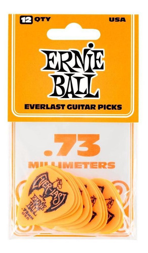 Palheta Ernie Ball Everlast 0.73mm Laranja Pct C/12 P9190 Tamanho 0,73mm