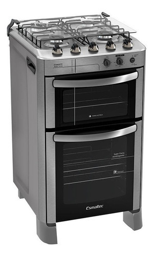 Fogão De Piso Diamante 4 Bocas Forno Duplo Esmaltec Cor Inox 220V