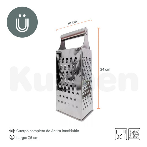 Imagen 2 de 9 de Rallador C/mango 4 Caras De Acero Inoxidable 23,5 Cm