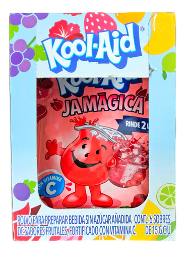 Caja Con 6 Sobres Kool Aid Jamaica Jamágica 15g Rinde 2l C/u
