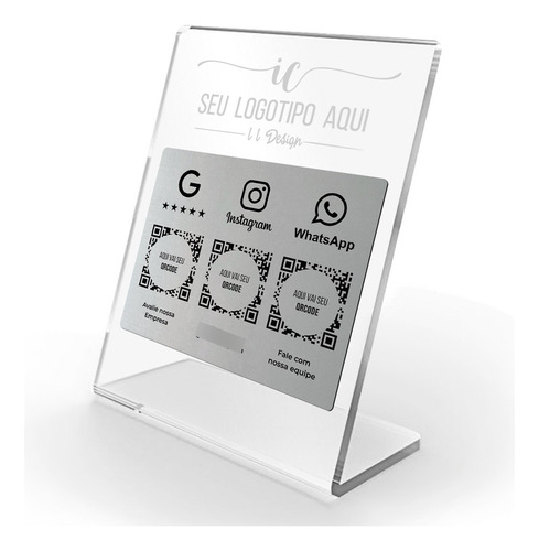 Display Acrílico 3 Qrcode Personalizada Pix Insta Google Wif