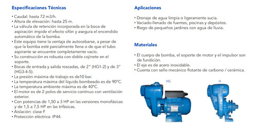Bomba Autocebante Monoblock Speroni Hg-1 Trifásica 1,5 Hp (Usado)