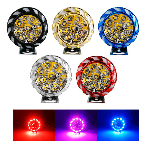 Faro Redondo 9 Led Aro Gel Rgb Auxiliar Universal Moto 12v