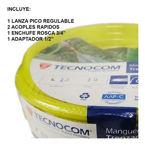 Manguera Riego Mallada 1/2 X 15 Mts 5 Bar + Kit 5 Piezas