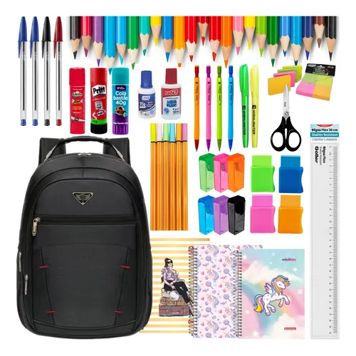 Material Escolar Kit Completo Mochila Cabo Aço Notebook Nf