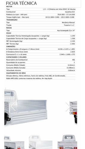 Picape Effa V21 Cab Simples, 1.3 Gas, Completa C/carroceria