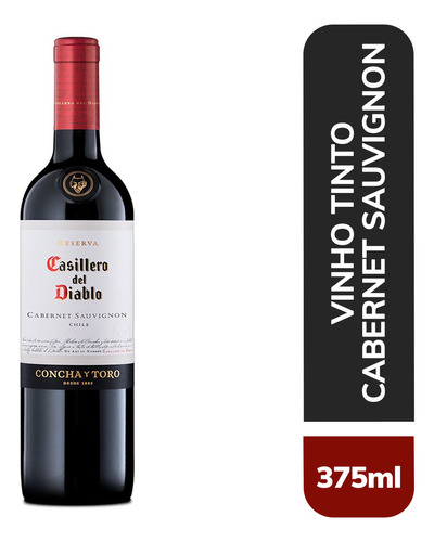 Vinho chileno tinto seco reserva casillero del Diablo cabernet sauvignon valle central garrafa 375ml