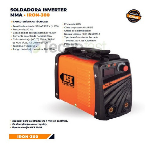 Soldadora Mma Inverter Iron-300 Lusqtoff 220 Amp Sinérgica