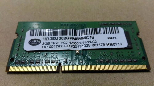 Memória Hbs Para Notebook 2gb 1rx8 Ddr3 Pc3 12800s