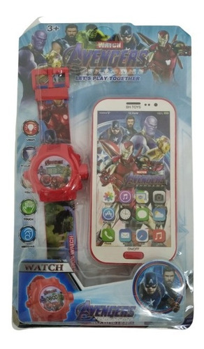  Reloj Para Niños Disney Avengers + Teléfono Juguete 