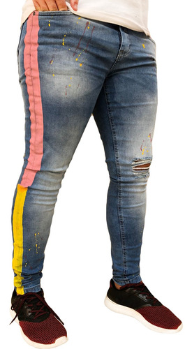 Calça Jeans Skinny Detalhe Lateral Rosa Exclusivo Destroyed