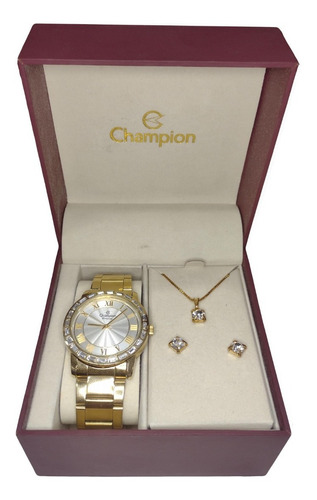 Relógio Champion Feminino Cn28857w Com Acessórios De Luxo