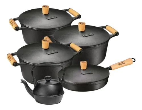 comprar Jogo 5 Pçs Caçarola Frigideira Chaleira Ferro Panela Mineira